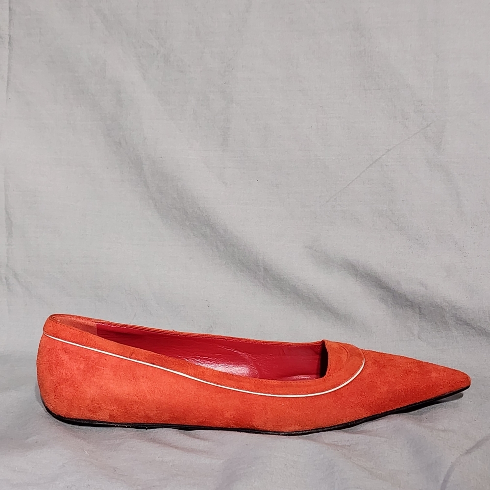 MARNI Orange/Red Suede Pointed Toe Ballet Flats, size 39